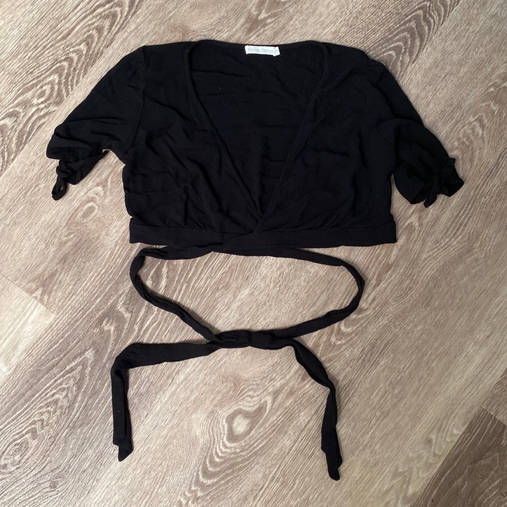 Stevie Sister Black Cap Sleeve Crop Top Sexy M